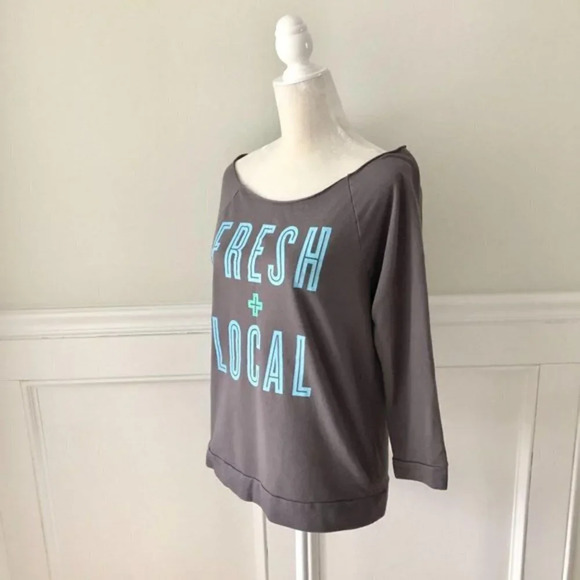 Fresh + Local Off the Shoulder Sweatshirt Gray S - Picture 2 of 3